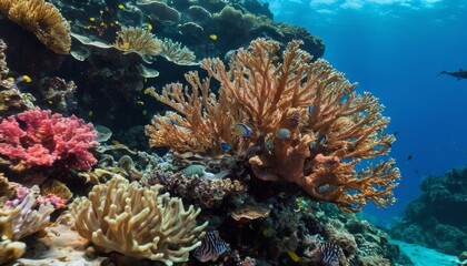 Fototapeta na wymiar A rich underwater landscape teeming with vibrant coral reefs and tropical fish, a beautiful display of marine biodiversity and coral garden splendor