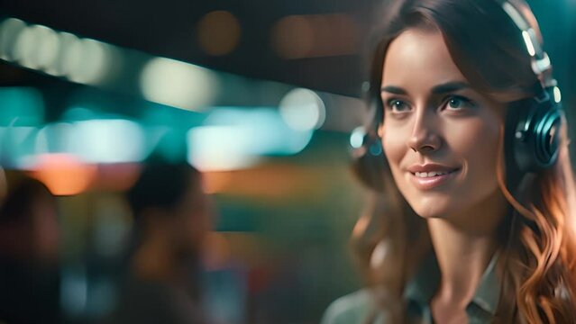 Customer Service Rep Smiling Woman With Headphones Generative AI