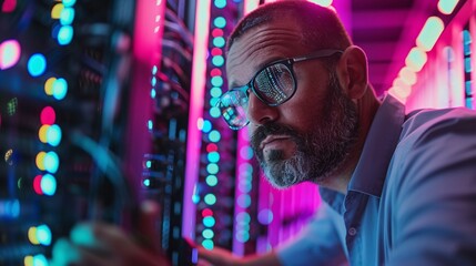 meticulously overseeing data center operations, dedicated IT specialist meticulously inspects and maintains cloud servers while fulfilling the role of a system administrator for cyber security