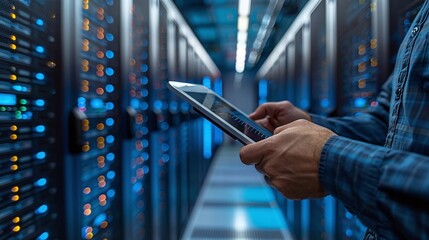 optimizing data center performance, expert technician conducts thorough diagnostics and maintenance