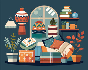Cozy interior object set vector illustration