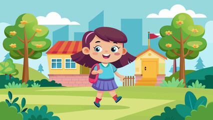 Obraz na płótnie Canvas a-vector-illustration-of-a-little-girl-going-to-sc