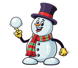 Snowman playing snowball cartoon mascot illustration character vector clip art