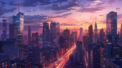 a vibrant city skyline