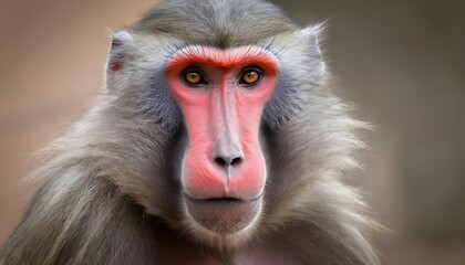 A-Male-Baboon-Displaying-Its-Colorful-Facial-Marki- - obrazy, fototapety, plakaty