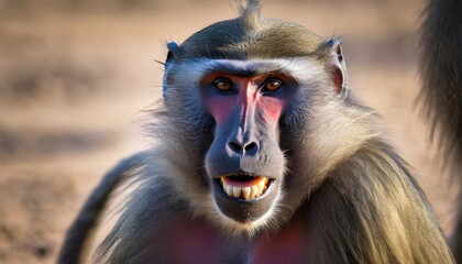 A-Male-Baboon-Displaying-Its-Colorful-Facial-Marki- 2 - obrazy, fototapety, plakaty