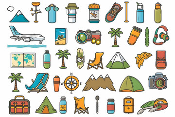 clipart icons for hiking on white background