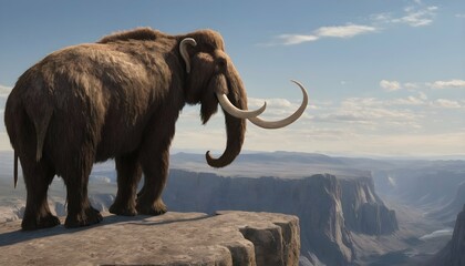A-Mammoth-Standing-At-The-Edge-Of-A-Cliff-Looking- - obrazy, fototapety, plakaty