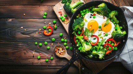 Fresh vegetable stir-fry with egg, ideal for healthy eating content.