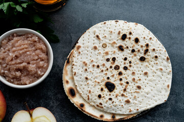 Matzah for holiday Passover. Healthy food. Jewish Passover celebrations concept. 
