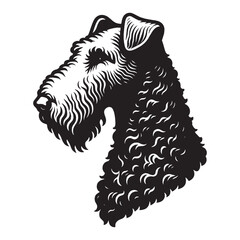 Airedale Terrier, Waterside Terrier, Bingley Terrier, Irish Red Terrier. Dog. Beautiful engraving monochrome vector illustration. Icon, logo, isolated object