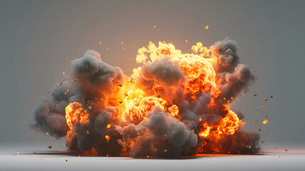Fiery Explosive Blasts, Clear Background ,Orange burning explosion on the background ,Fiery explosion on a light grey background