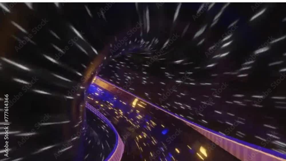 Wall mural abstract motion video of moving forward through a 3d shiny colorful pathway. graphics.