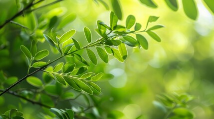 Naklejka premium Green Leaves on Tree Branch