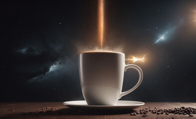 cup of coffee on dark background