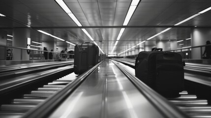 Fototapeta premium Movement of luggage along a conveyor belt