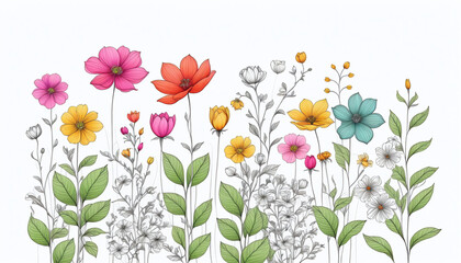 Illustrative colorful image of a close-up of flowering plants in a meadow in spring - ai generated image - Powered by Adobe