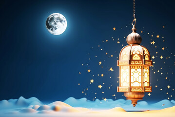 Eid-Mubarak-background-with-Moon-lanterns-festival