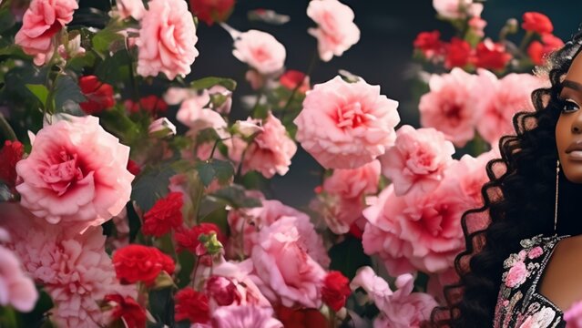 Cinematic summer themedbeautiful black queen covered in flowers elegant 4k aesthetic