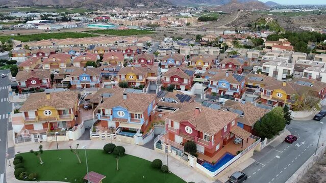 Aerial view of residential buildings and cityscape drom a drone perspective in the south of Spain