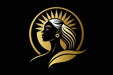 Radiant emblem featuring the graceful profile of an African American woman in golden hues.