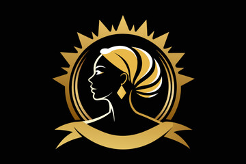 Radiant emblem featuring the graceful profile of an African American woman in golden hues.
