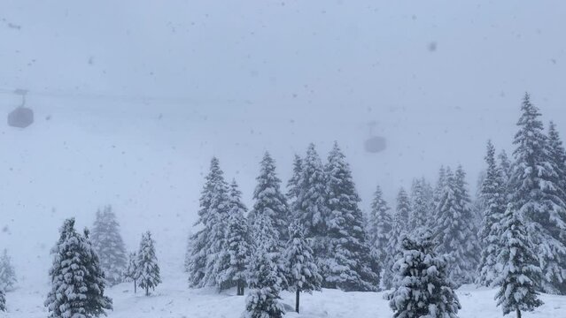 First snow snowing white out blizzard fog October November fall autumn Gondola Tram ride Stubai Stubaital glacier ski resort Tyrol Innsbruck Austrian Europe Alps trail run down mountain static