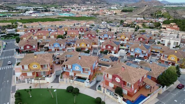 Aerial view of residential buildings and cityscape drom a drone perspective in the south of Spain