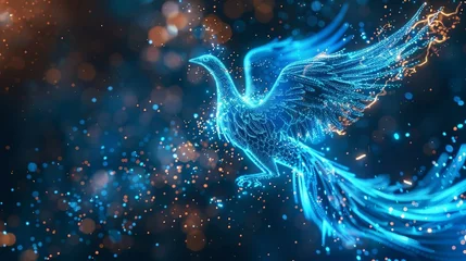 Poster digital blue phoenix bird ,  ai into cybersecurity solutions, the ability to rise from challenges and safeguard digital infrastructures with proactive threat detection and response.   © png-jpeg-vector