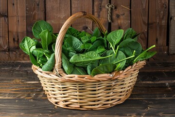 Fototapeta na wymiar A basket filled with spinach leaves.