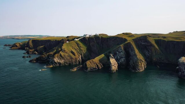 United Kingdom from Above: The Rugged Coastline and Cliffs of Scotland Revealed Over Seabird Nature Reserve and St Abbs Lighthouse.
