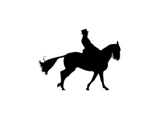 Equestrian rider silhouette. Equestrian athlete riding a horse. Cowboy riding wild horses isolated on a white background.