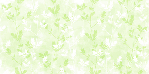 Spring branches seamless vector pattern. Small leaves prune, delicate green watercolor floral ornament