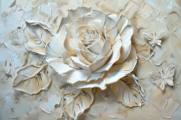 Acrylic painting of white rose .