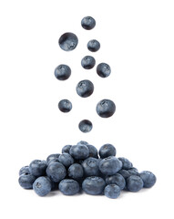 Ripe blueberries isolated on a white background. Delicious summer berry. Vegan. Organic fruits