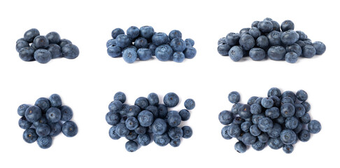 Ripe blueberries isolated on a white background. Delicious summer berry. Vegan. Organic fruits