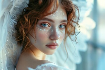 Fototapeta premium Beautiful angel girl with wings.