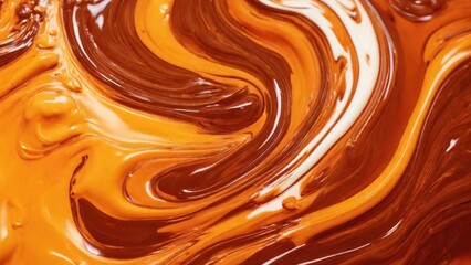 Melted Orange caramel. Liquid toffee background with swirl effect