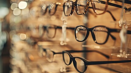 Display of glasses in a modern optical store - obrazy, fototapety, plakaty