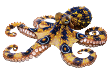 Southern blue ringed octopus on isolated transparent background