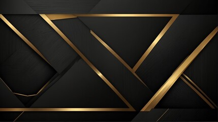 Luxury abstract black background, golden lines. Shiny gold geometric pattern. Elegant horizontal banner