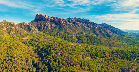 Mountain landscape in the morning. View of Montserrat mountain near Barcelona city. Spain