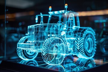 Fototapeta premium Hologram of modern agriculture tractor.