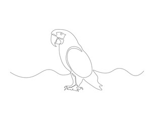 Continuous line drawing of parrot bird. One line of parrot. Aerial animals concept continuous line art. Editable outline.