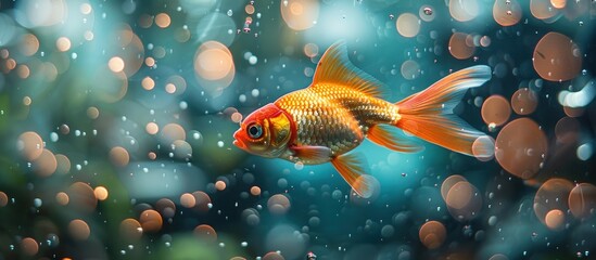 A goldfish gracefully swims in an aquarium filled with water, displaying its vibrant colors and graceful movements. - Powered by Adobe