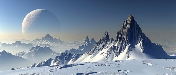   An artist's depiction of a mountain range with a near object in the foreground and a far object in the background