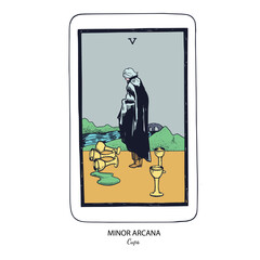 Tarot card vector deck . Minor Arcana Cups . Occult esoteric spiritual Tarot. Isolated colored hand drawn illustrations
