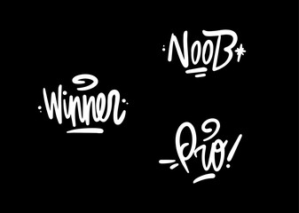 pro, winner, noob in vector, isolated