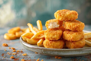 Chicken nuggets with french fries. - obrazy, fototapety, plakaty