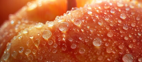 Detailed view of a fresh apple with water droplets on its surface, showcasing its vibrant color and texture.